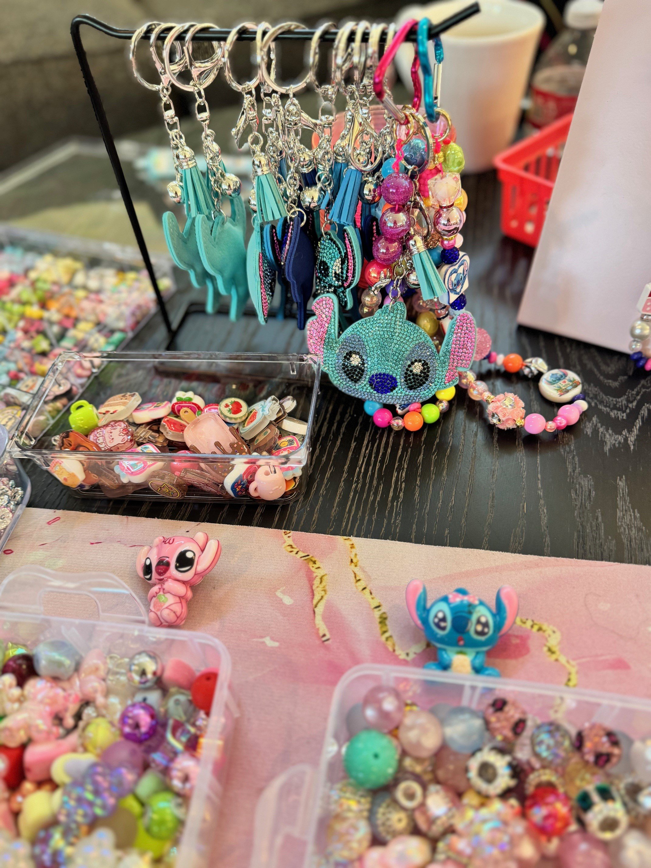 Eight Year Old, 8 year old, Lilo and Stitch Themed Key Chain making party, home event, birthday party, bling bar