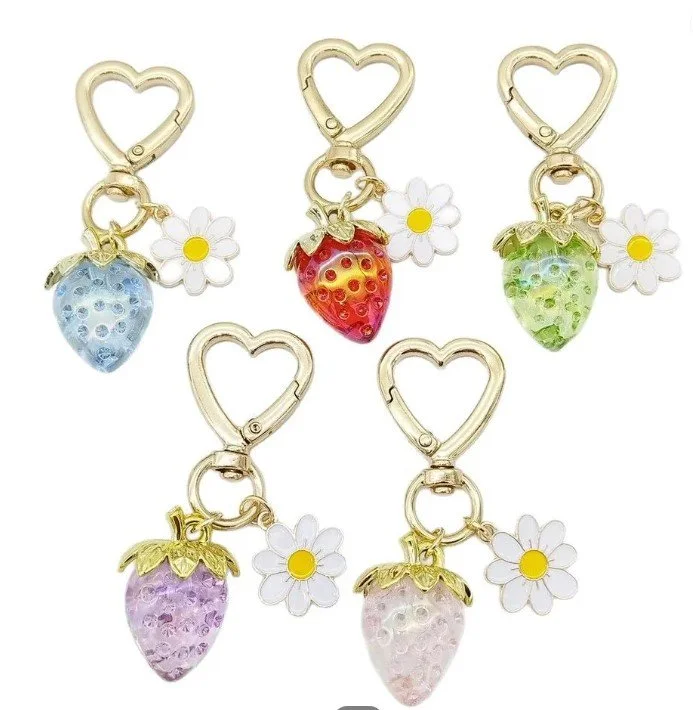 Resin Strawberry Key Chain Base add Chains and Charms