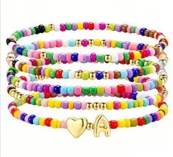 Pop of Color Rainbow Friendship Bracelets with Custom Letter Initials 