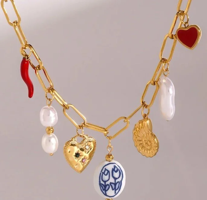 Gold Plated 7 Charm Necklace