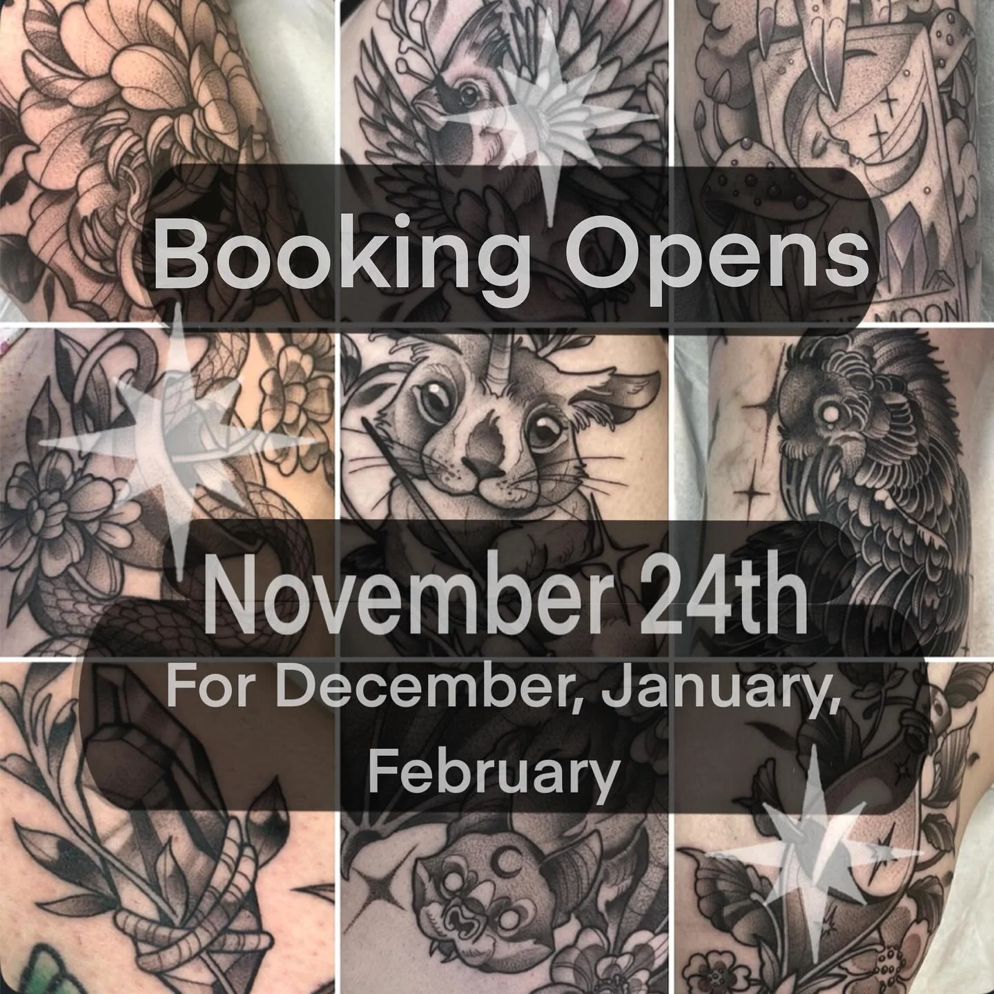 I&rsquo;m gonna start taking appointments for December, January, and February at the end of the month! ☺️ 

On the 24th, I&rsquo;ll be posting a link to fill out a super simple form, and will spend that week replying to for requests. 

Things I&rsquo