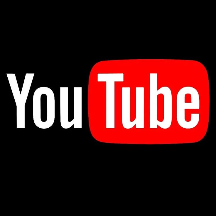 YouTube logo with black background, white text, red play button shape behind the word 'Tube'.