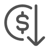A dollar sign with a downward arrow indicating a decrease in money or value