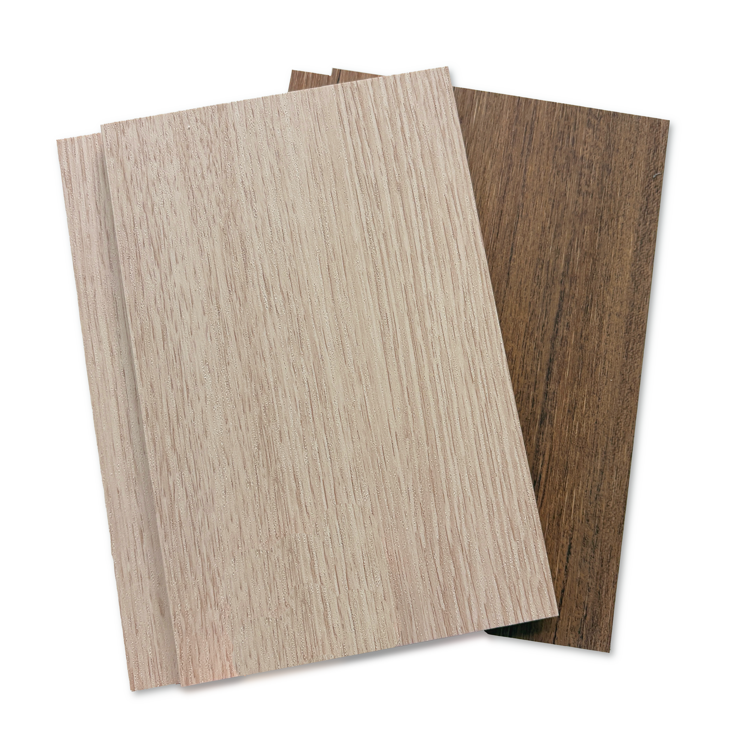 Samples of light and dark woodgrain laminate flooring planks
