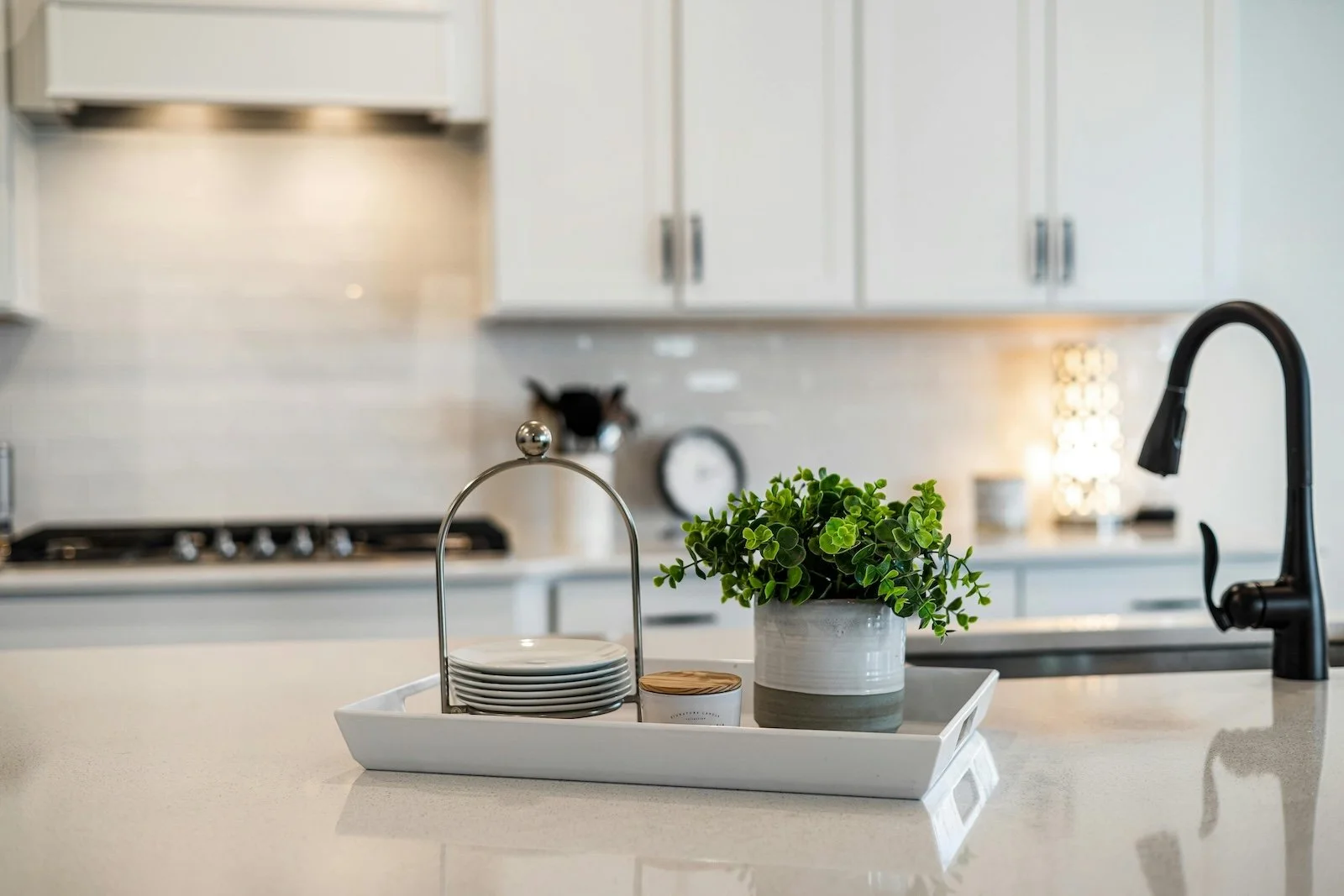 Clean kitchen counter during quick home cleaning routine