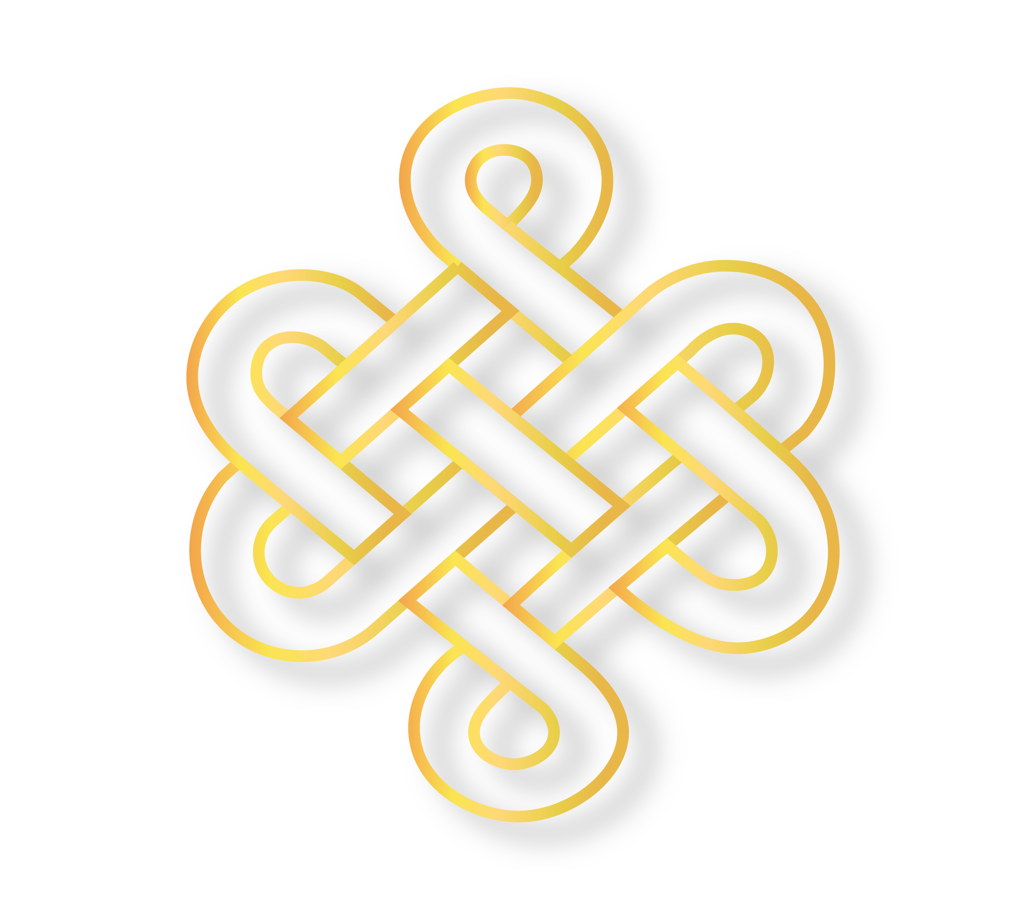 Decorative knot design with metallic gold and silver lines on a dark background.