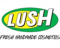 LUSH logo with yellow and green lettering above the phrase "Fresh Handmade Cosmetics" in black handwritten font