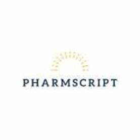 Pharmscript logo with a stylized sun rising above the company's name.