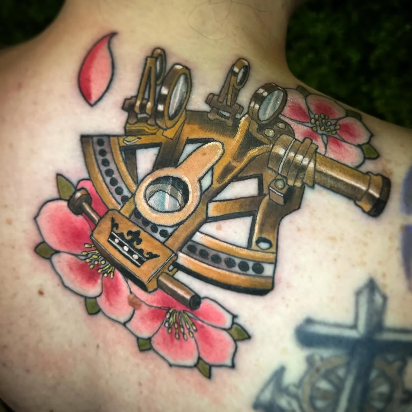 Had a blast tattooing this Sextant Tattoo today! A sextant is a precision instrument used in celestial navigation to measure the angle between a celestial object (like the Sun, Moon, planets, or stars) and the horizon... I have time for tattoos your 