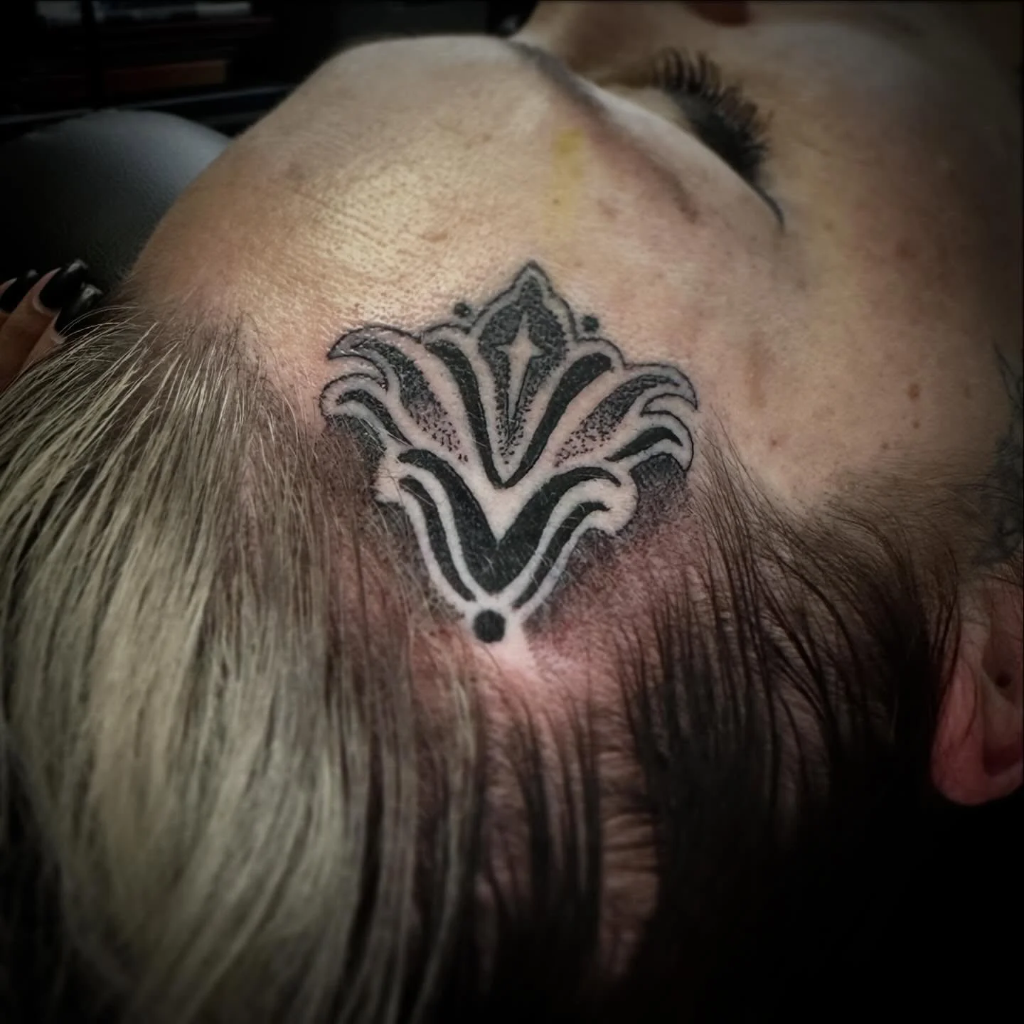 Had a blast tattooing these ornamental head tattoos the other day. Would love to do more pieces like this. Books are open and you can DM to set up a free consultation! @sovereignsoulstattoo #ornamental #headtattoo #ornamentalblackwork #dotwork #stipp
