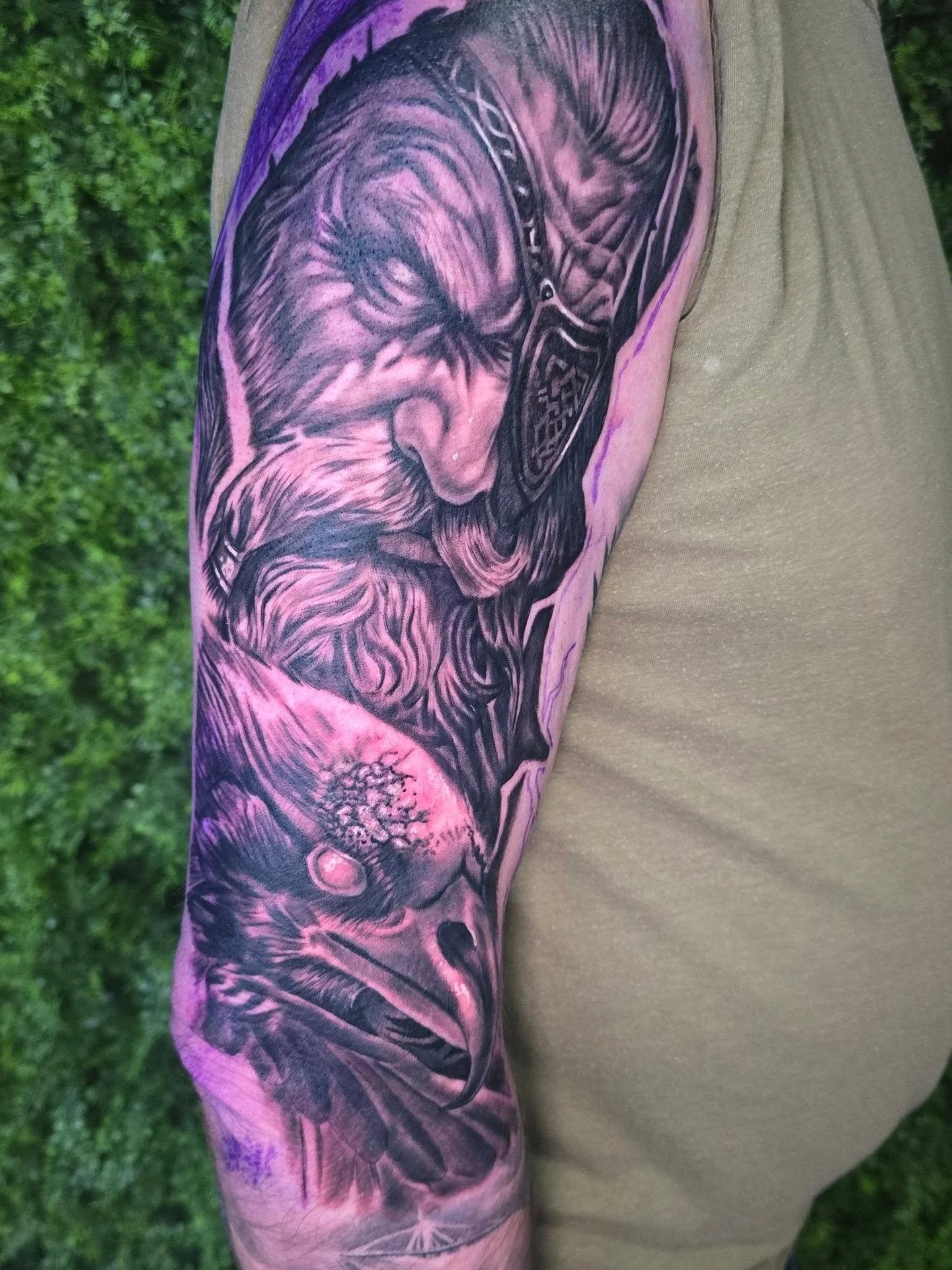 1st session on this Oden and crow piece for a viking sleeve im working on. Set up your next appointment today. Shoot me a message or come by the shop at 534 cleveland ave in downtown loveland. #tattoo #lovelandtattooartist #coloradotattooartist #sove