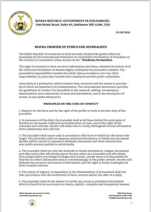 Biafra Government Adopts Bordeaux Declaration