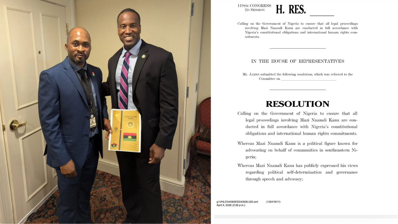 BRGIE PM NKERE LAUDS U.S. CONGRESSMAN JOHN JAMES FOR CALLING U.S. INTERVENTION ON MAZI NNAMDI KANU, KIDNAPPED BY NIGERIA GOVT. BECAUSE OF BIAFRA.