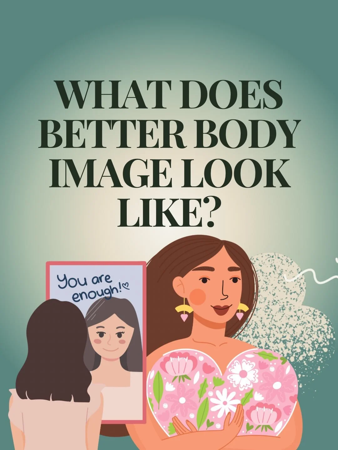 Better body image rarely looks like loving what you see in the mirror. It looks like:

Walking past a mirror without checking. 
Seeing a photo and moving on with your day.
Wearing the outfit you actually want to wear. 
Showing up to the dinner even o