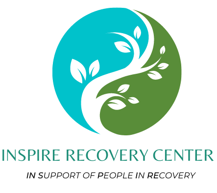 Logo of Inspire Recovery Center featuring a stylized tree with a blue and green background and the text "Inspire Recovery Center" with the tagline "In Support of People in Recovery."