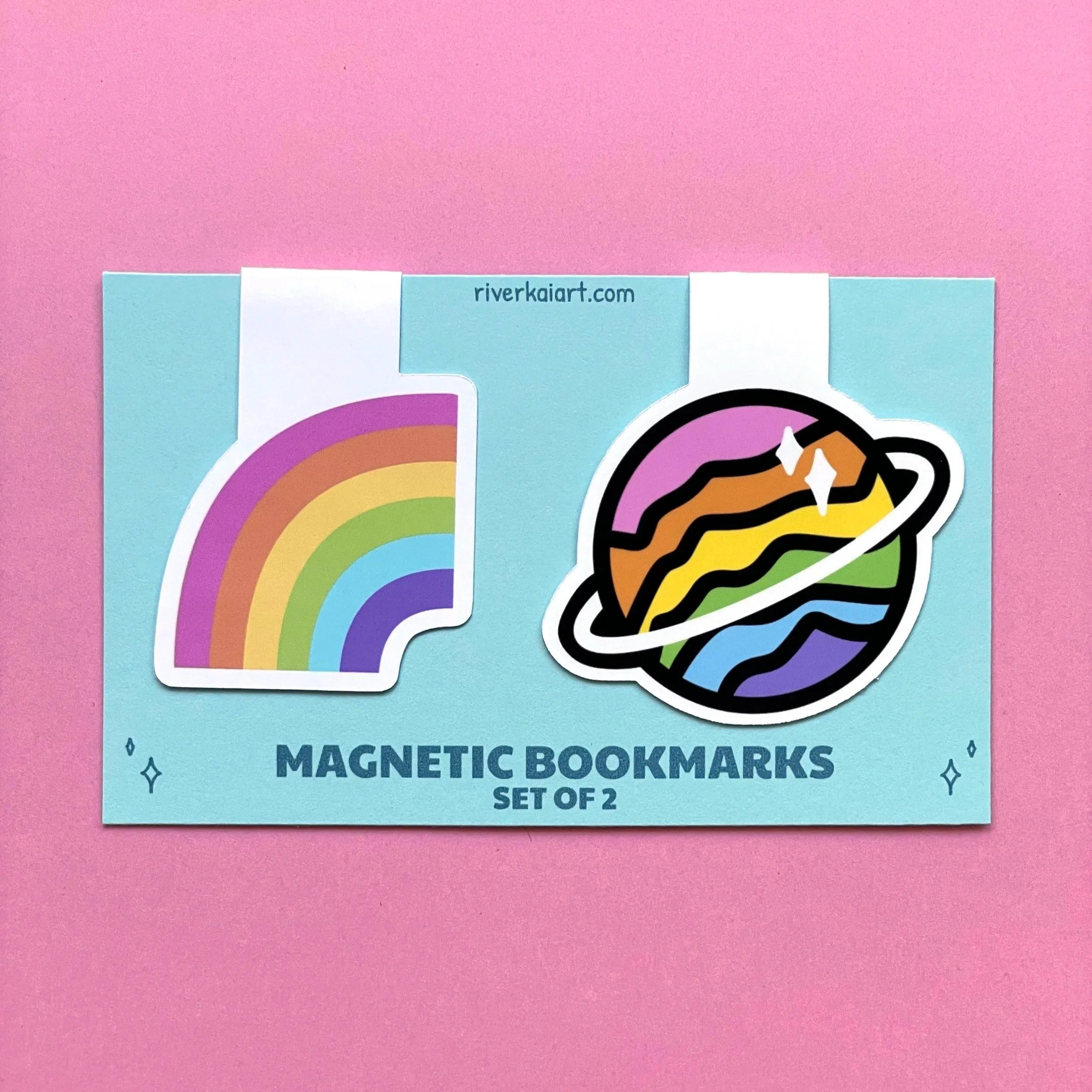 2 Rainbow Magnetic Bookmarks - Colorful Space and LGBTQ+ Pride Themed Bookmarks