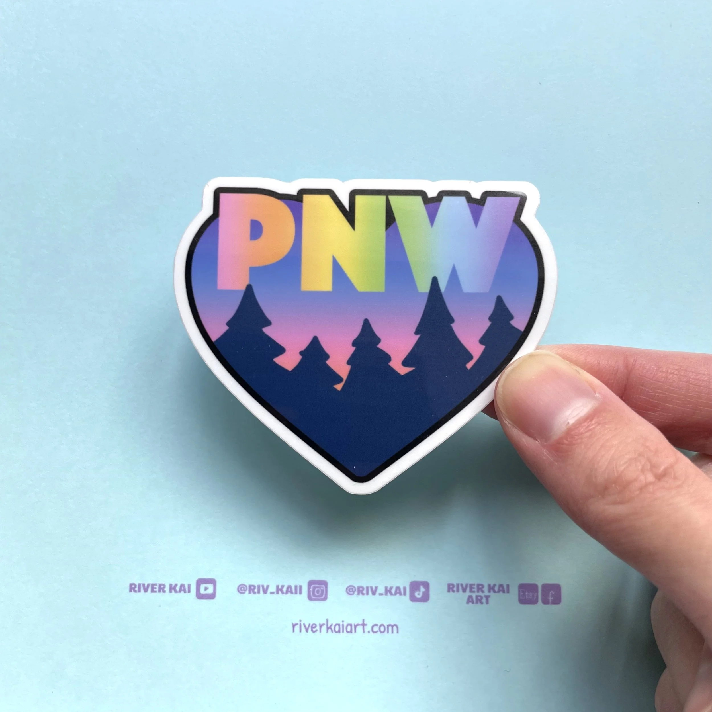 PNW Heart Sticker - Rainbow Waterproof Vinyl Sticker, Pacific NorthWest