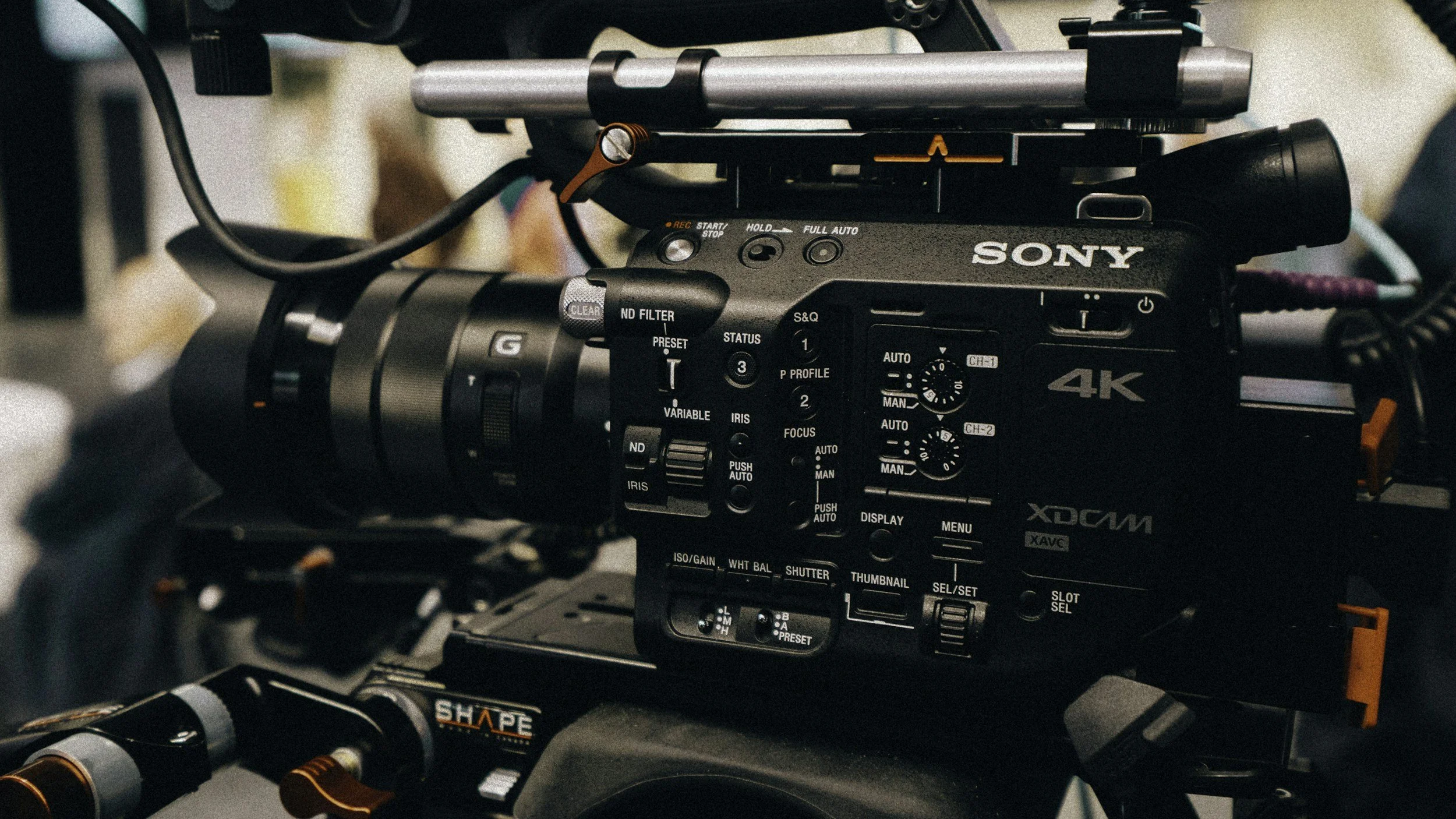 A professional Sony 4K XAVC camera used for filming movies or videos.