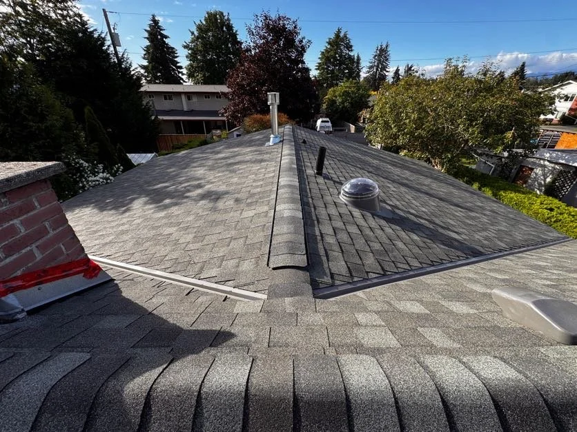 Completed roofing installation on a home addition project in Courtenay, BC.
