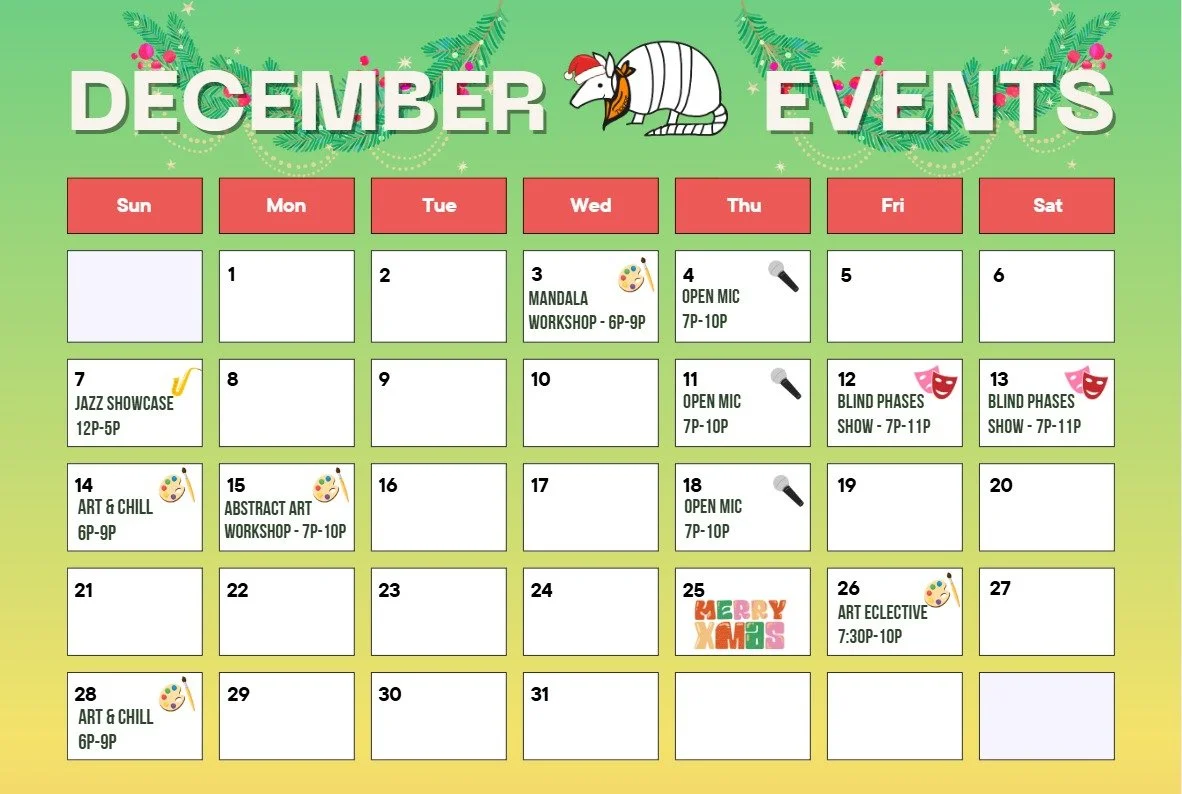 🎁 We've got events to bring you holiday cheer as we close out the year! 🎉

🎄 Save this calendar and mark your favorites! We've got something for everyone as we celebrate the season!

🎨 Create special gifts and support local art by tapping into yo