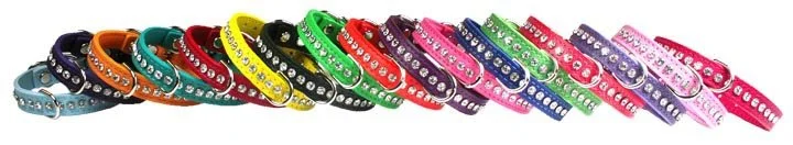 Assorted color leather and rhinestone dog collars