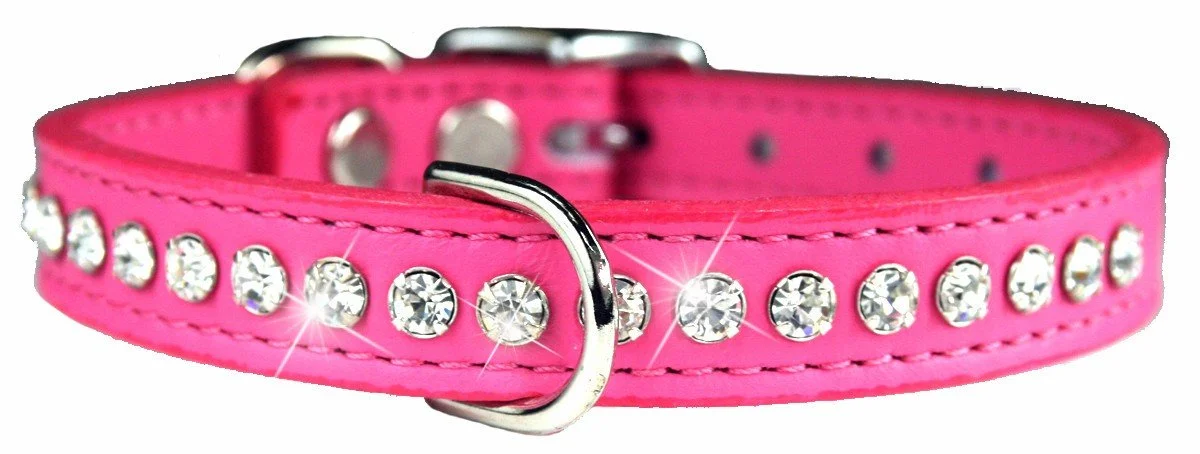 Pink Leather and Crystal Dog Collar