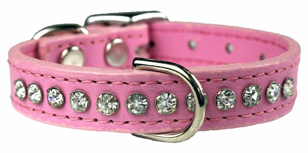Rose Leather and Crystal Dog Collar