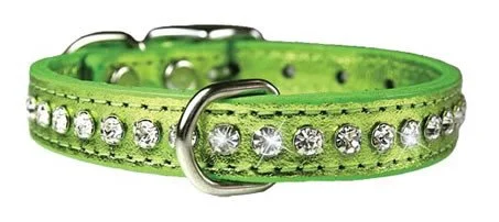 Metallic Lime Green Leather and Crystal Dog Collar
