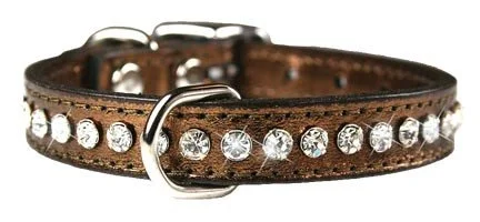 Metallic Bronze Leather and Crystal Dog Collar