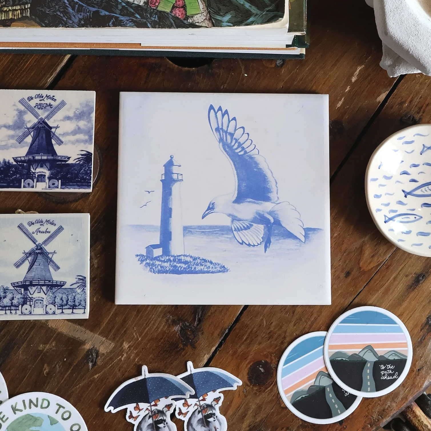 Seagull and Lighthouse Tile