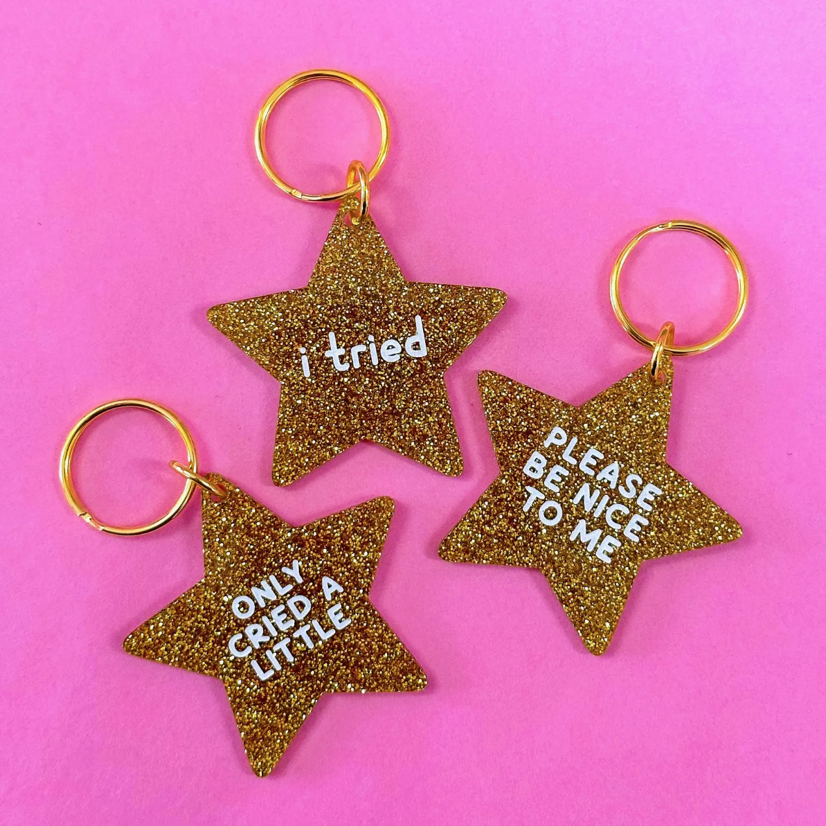 Gold Star Keychain - Please Be Nice To Me