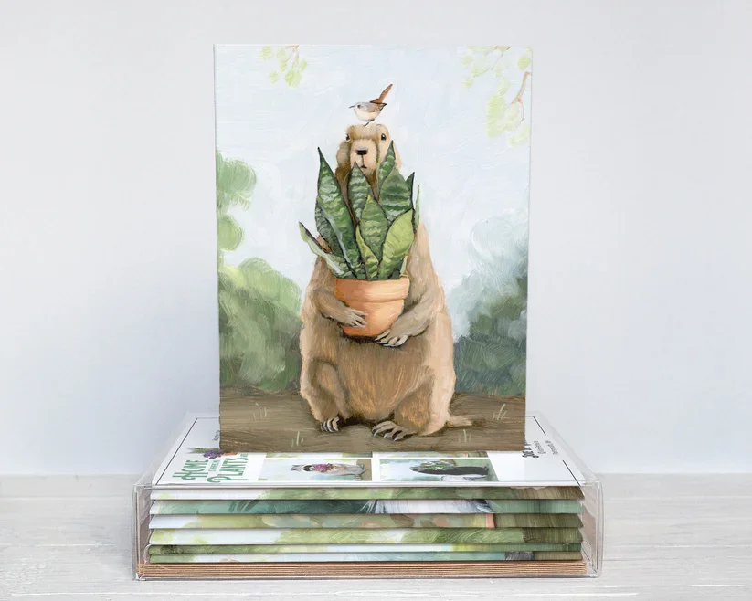 House-Plants-Box-Set-of-6-Greeting-Cards-Groundhog-Snake-Plant.webp