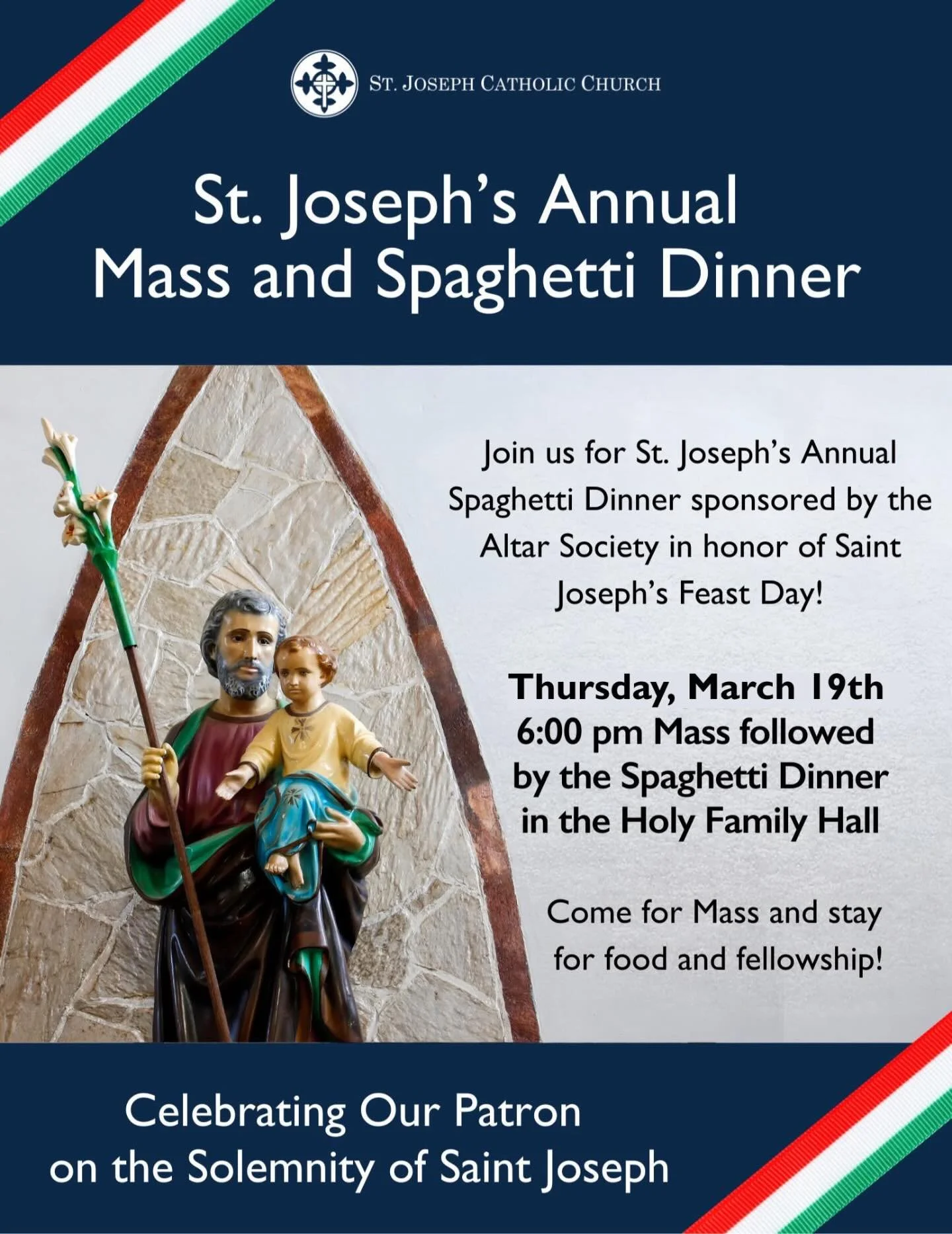 Our school community is invited to celebrate the Feast of our patron, Saint Joseph. ✨

Our parish&rsquo;s Altar Society is preparing the beautiful St. Joseph Table, a cherished tradition filled with homemade breads, cookies, and desserts decorated wi
