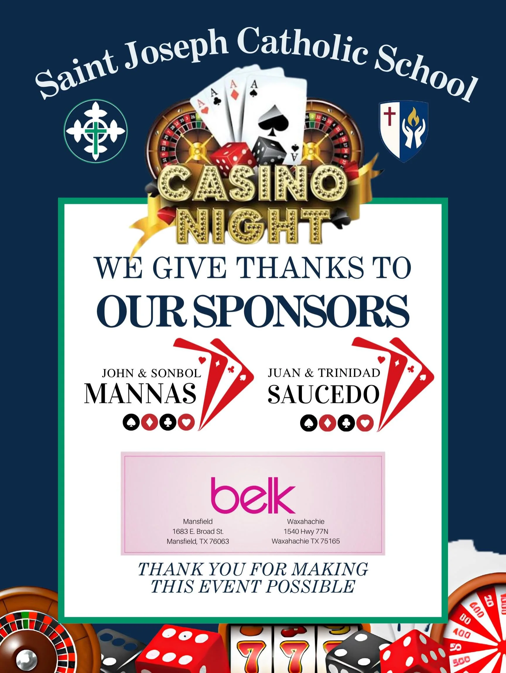 We are so grateful for the way our community has truly shown up for us! &hearts;️🎲

Thank you to every sponsor who has helped make Casino Night possible. There&rsquo;s still time to sponsor before Saturday &mdash; and sponsorships come with extra ti