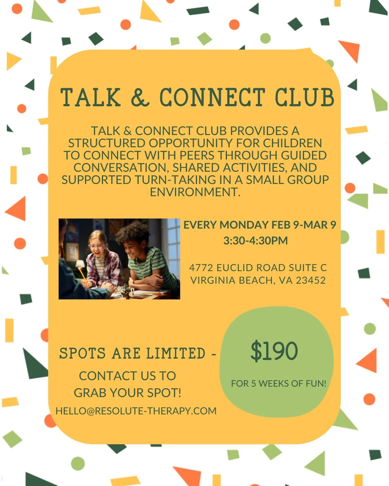 ✨ Talk &amp; Connect Club (Ages 9&ndash;11) ✨
A neuroaffirming, AAC-friendly peer group led by two communication experts 🧡🦖

Talk &amp; Connect Club is a 1-hour small group for school-aged children ages 9&ndash;11 with communication differences, de
