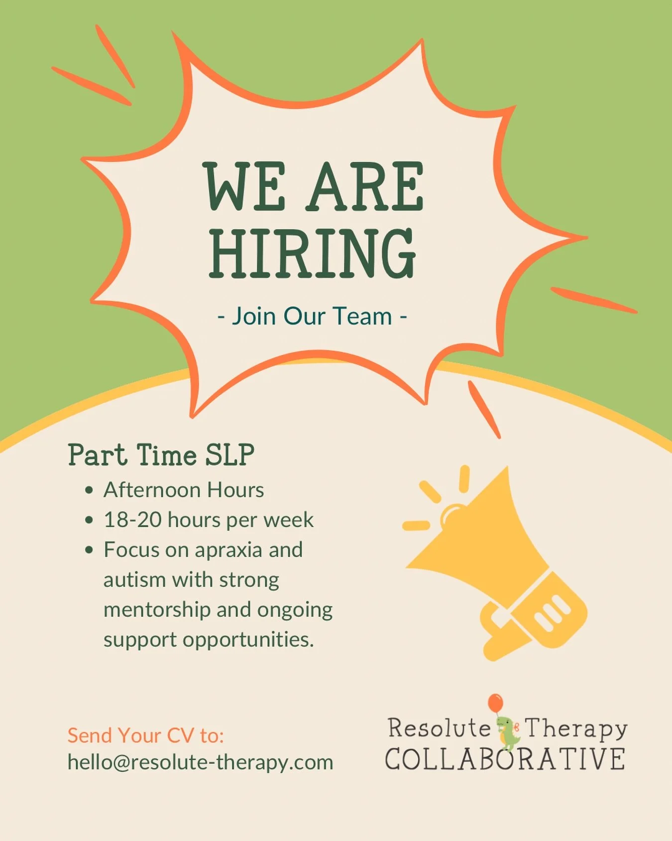 Wanna join our team? We&rsquo;re looking for an SLP who is looking for work life balance &amp; dedicated to providing high quality, specialized speech therapy services to kids with apraxia and autism! 

Must be available for afternoon hours, but sche