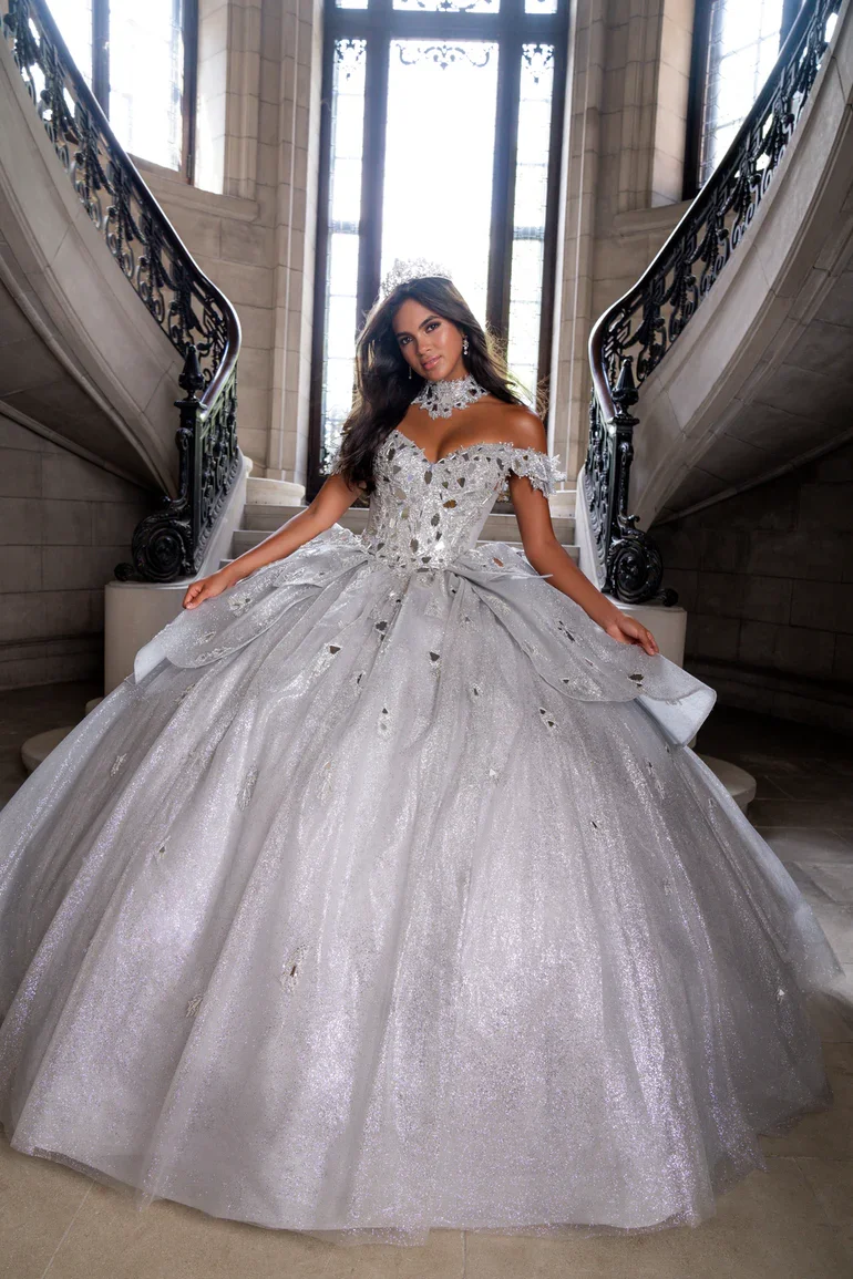 Silver quinceanera dress