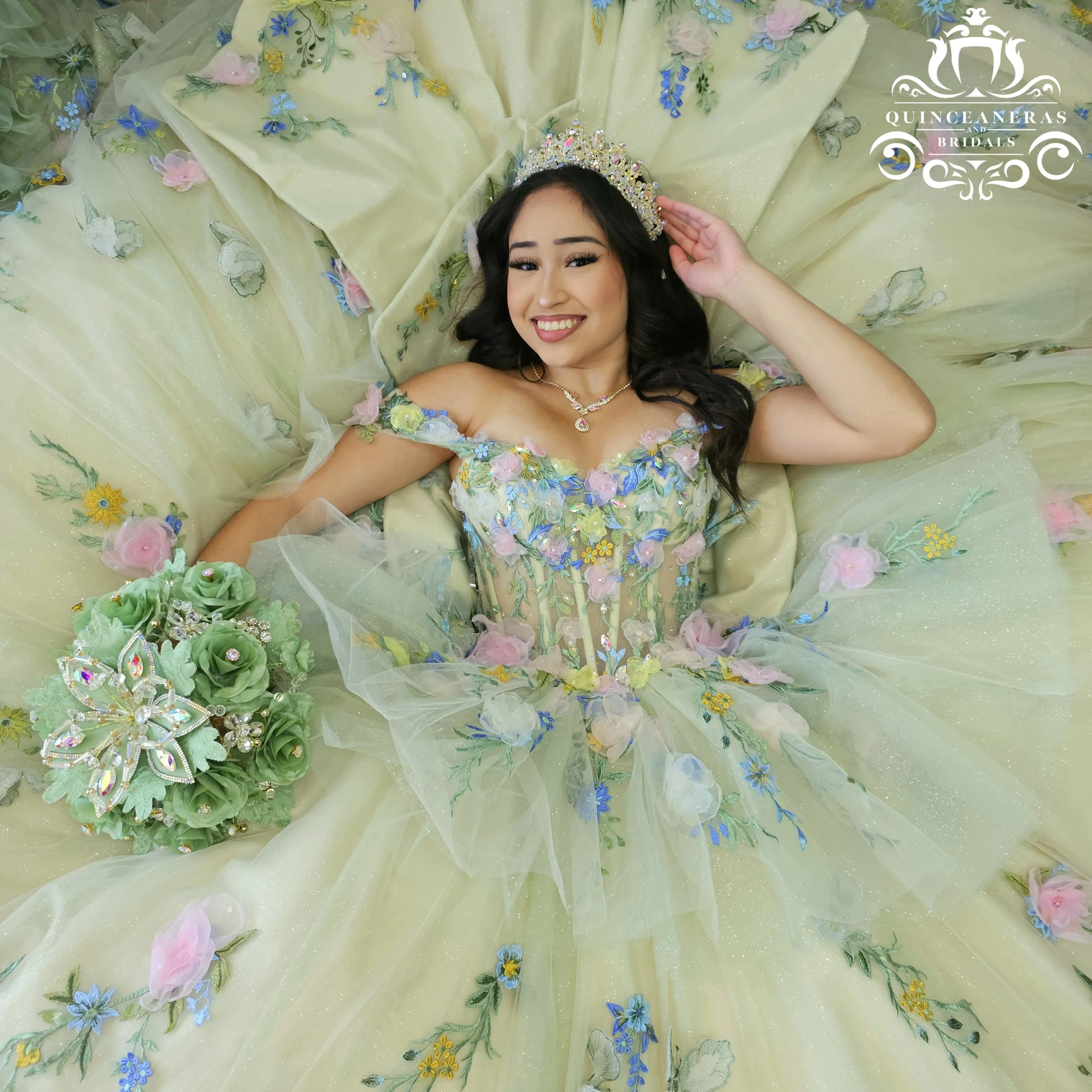 Light green sage quinceanera ballgown