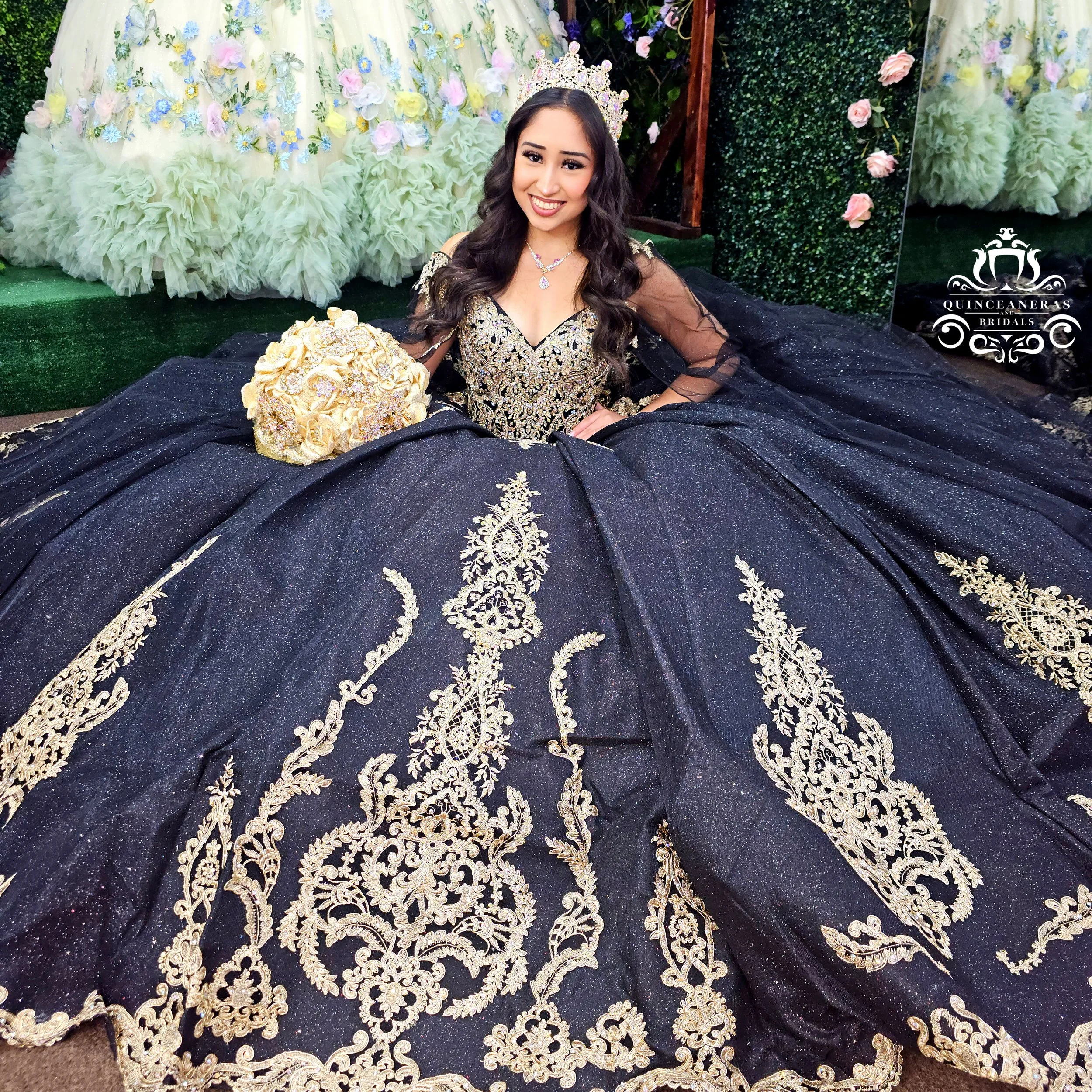 Black and gold xv ballgown