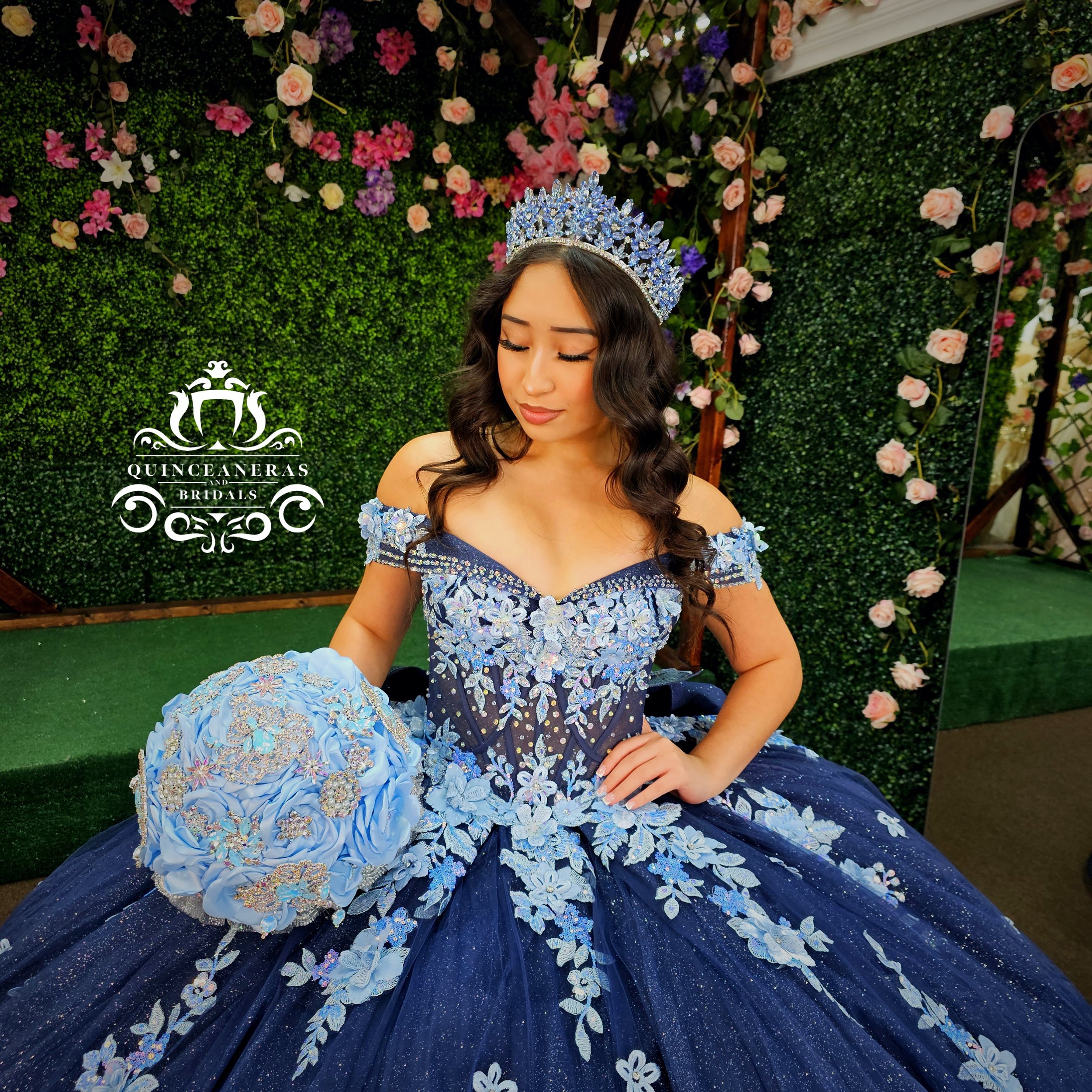 Navy and light blue quince dress