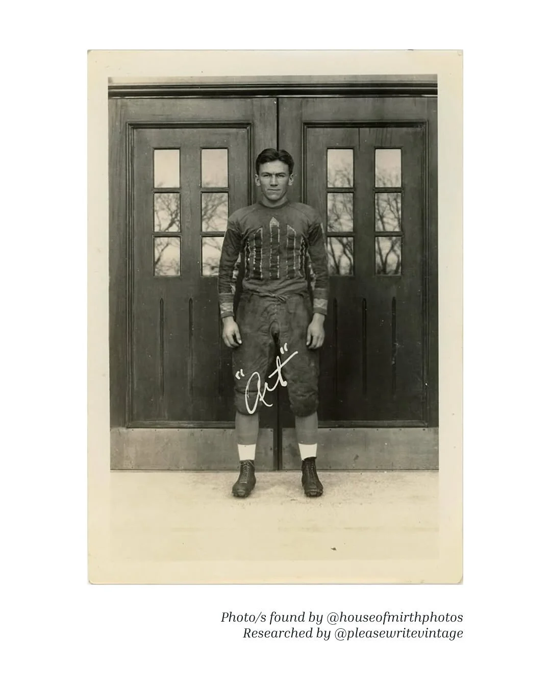 Photo/s found by @houseofmirthphotos, researched by yours truly @pleasewritevintage. 
At @luthercollege, Art Olson was a three-year letter winner in football, serving as captain his senior year, and a two-year letter winner in basketball. 
He marri