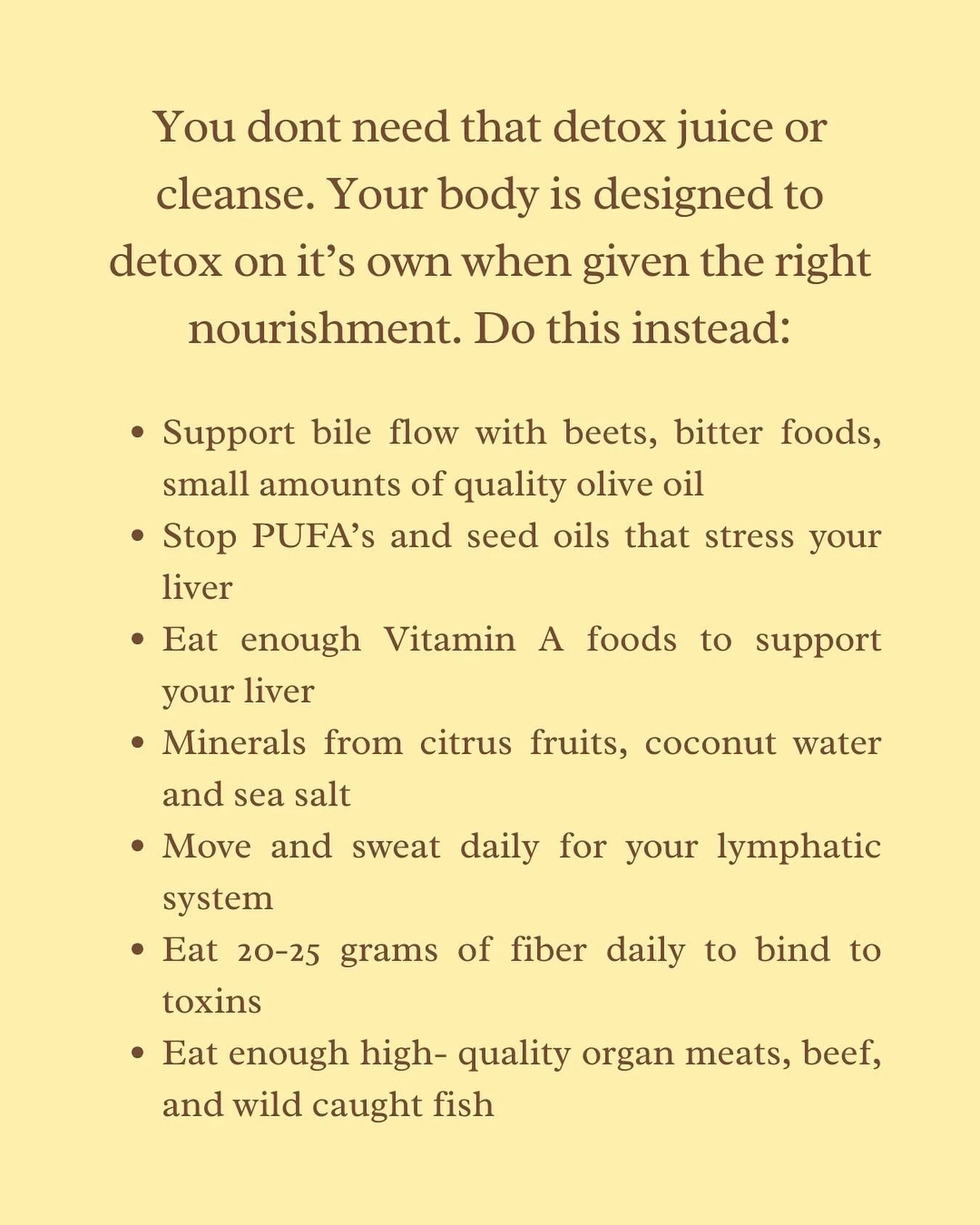 Just a friendly reminder: your body is capable of detoxing on its own- it just needs some extra love &hearts;️ Eat nutrient dense foods, stay hydrated, move your body and let your organs do their thing!