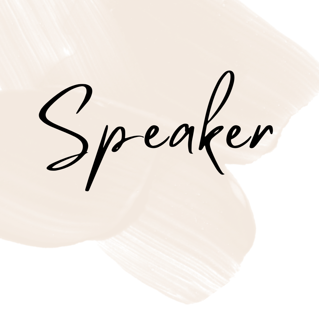 A close-up of a beige seashell with the word "Speaker" written in black, cursive font overlaying it.
