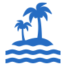 Silhouette of two palm trees over water