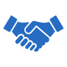 Two blue hands shaking in agreement.