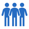 Icon of three blue people standing side by side