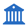 Icon of a government or institutional building in blue with columns and a triangular pediment.