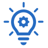 Illustration of a lightbulb with a gear inside and rays emanating, symbolizing ideas and innovation.