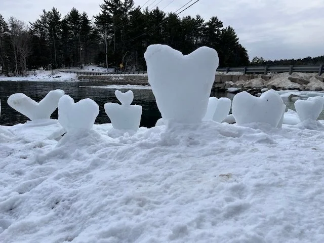 Heart-shaped sculptures appear along shore in Blue Hill