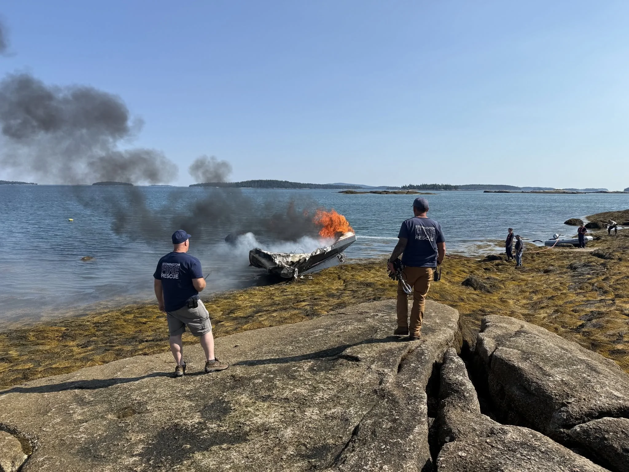 Lobster boat engulfed in flames at Buckminster Ledge